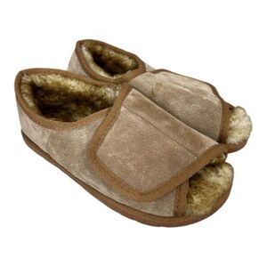 Hammacher Schlemmer adjustable open toe sheepskin slippers size L